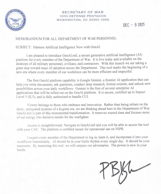 photograph of a memo from pete hegseth, full text of it is in post body