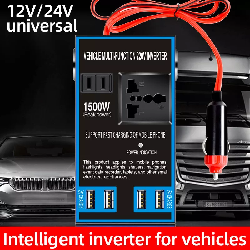 A picture of an inverter, showing a fag lighter plug as the input connection, which supposedly will do 1500W from 12V