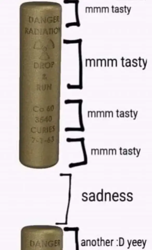 Inanimate cobalt rod saying it's tasty, gets eaten, then another one comes yay